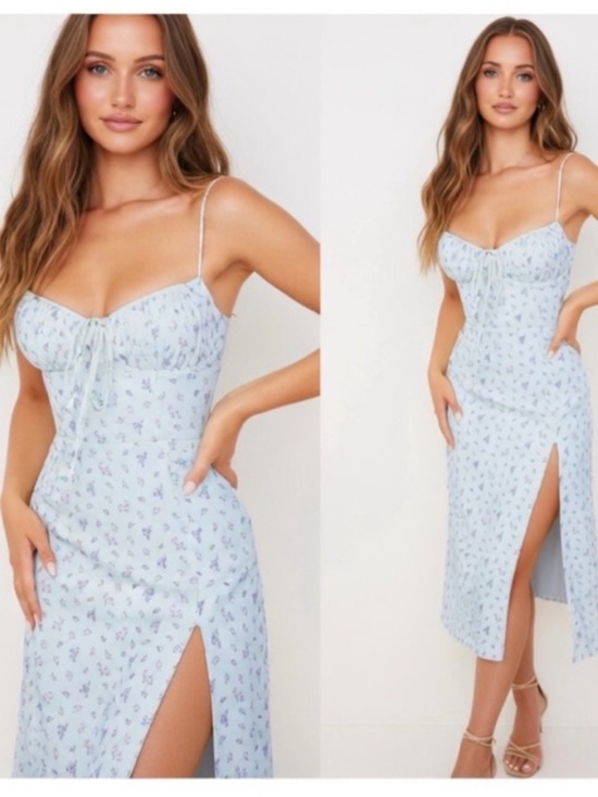 House of CB Dresses & Skirts - HOUSE OF CB 'Carina' Blue Floral Bustier Midi Dress/ Small US 4-6 $195
